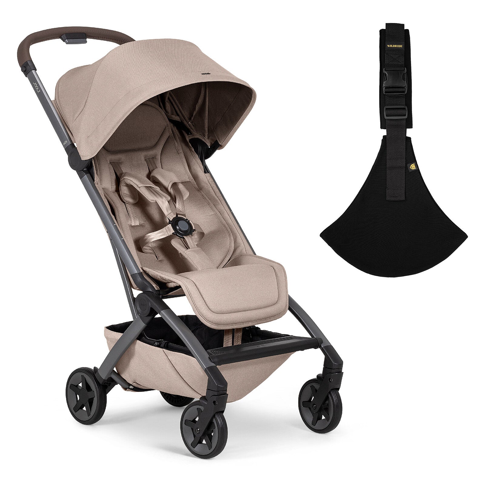 Pack Joolz Aer² Sandy Taupe avec poussette compacte et porte-bébé pour grand enfant, pratique pour les déplacements et voyages en famille