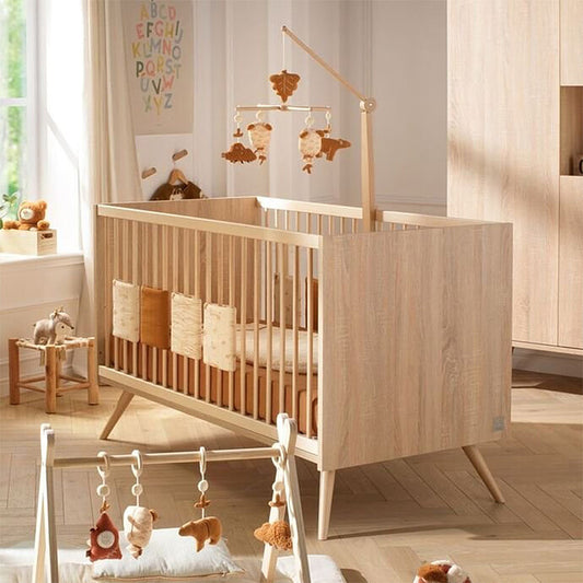 lit bébé sauthon seventies chêne doré vue complète 1