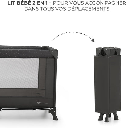Lit parapluie bébé 2 en 1 Kinderkraft JOY LIGHT, plié et déplié pour les déplacements