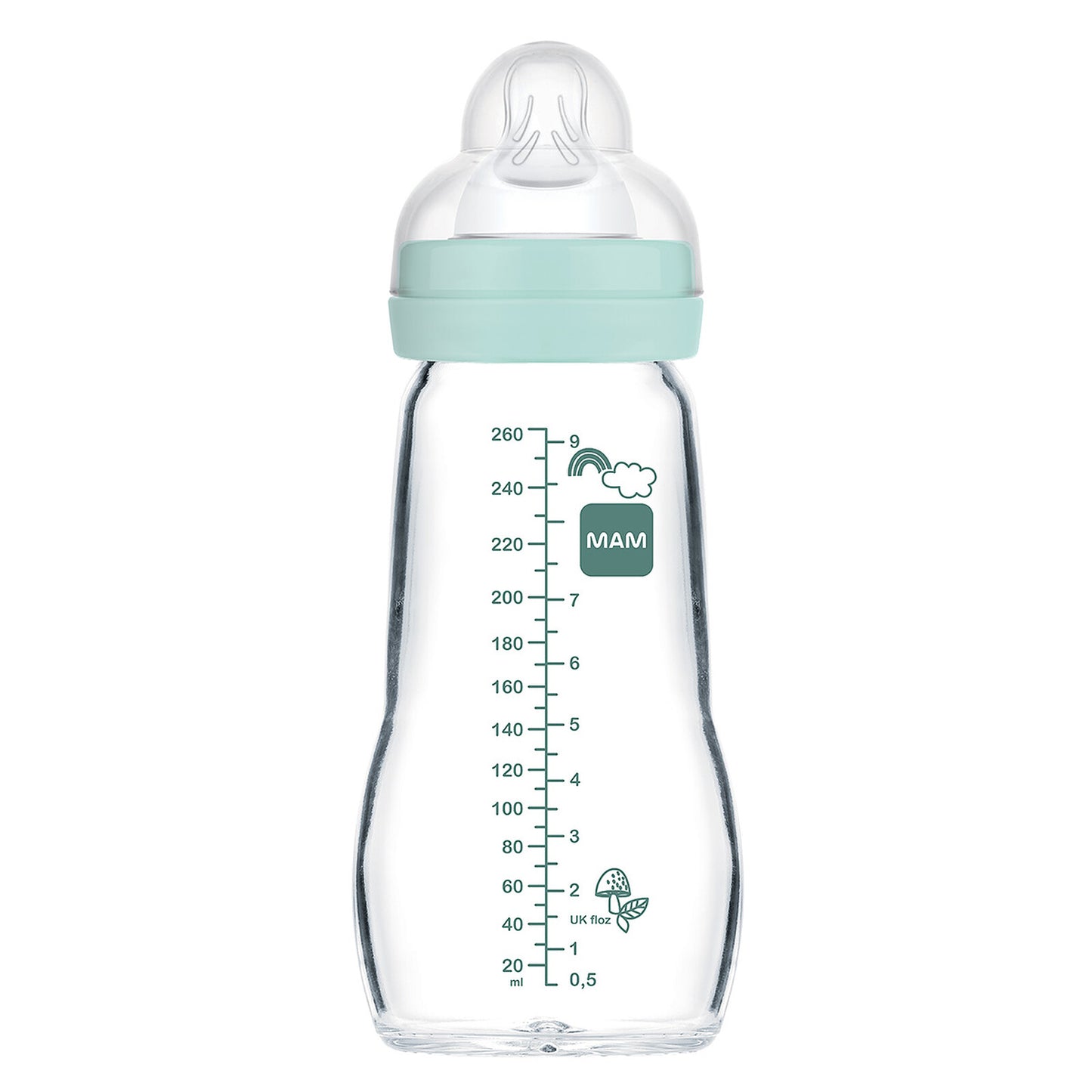 Biberon verre MAM 260 ml – col large et graduations