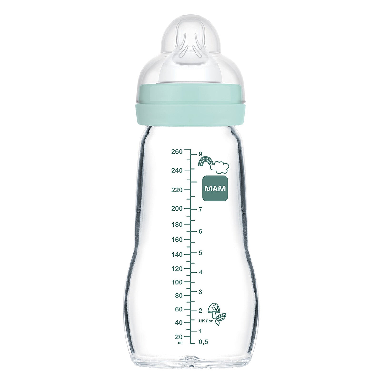 Biberon verre MAM 260 ml – col large et graduations