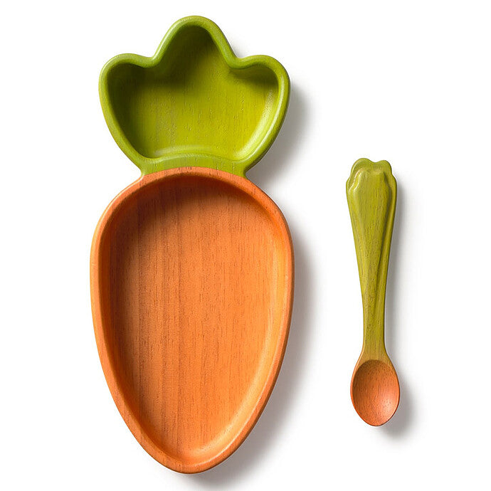 alt="Oli & Carol ensemble repas 2 pièces Cathy la Carotte assiette et cuillère en bois naturel" 1