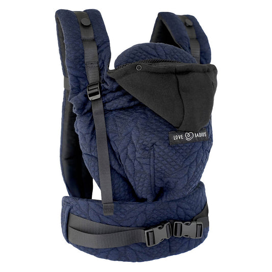 Porte-bébé HoodieCarrier 2 Love Radius bleu moelleux face au parent
