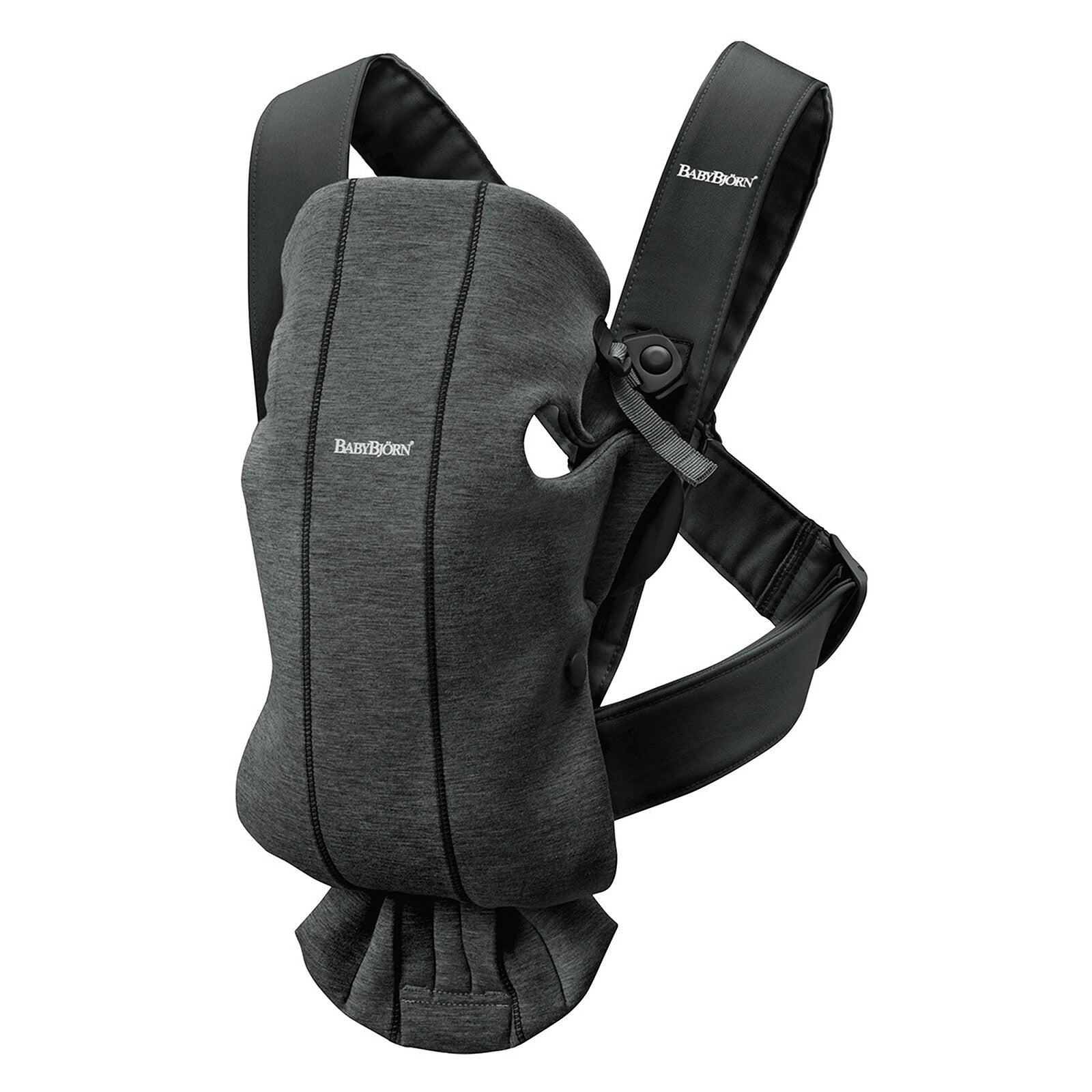 Porte-bébé Mini 3D Jersey BabyBjörn gris charbon face au parent
