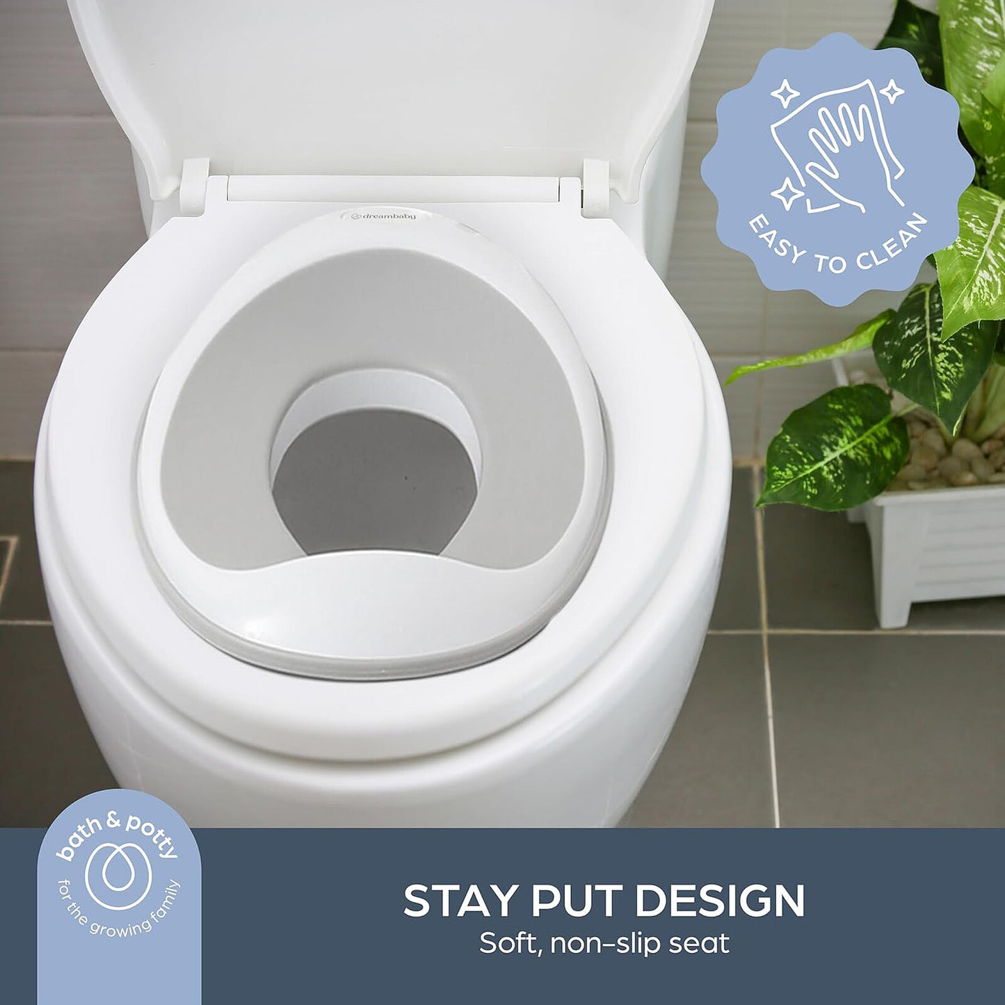 Réducteur de toilette enfant Dreambaby Ezy-Toilet gris assise ergonomique 03