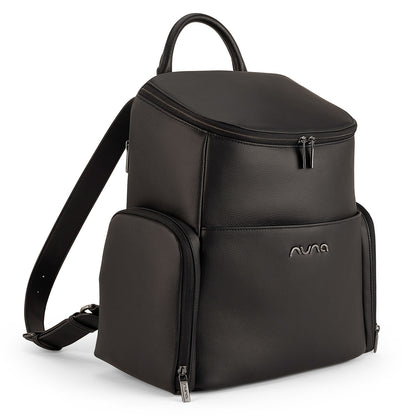 Sac à dos à langer Nuna en similicuir noir avec grandes poches et fermeture éclair