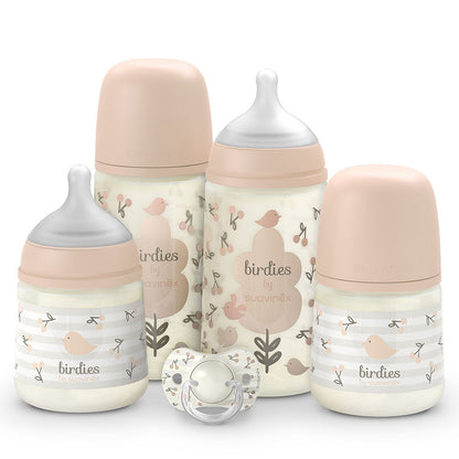 Set Nouveau-Né Suavinex Birdies Rose – ensemble complet avec biberons et sucette  
