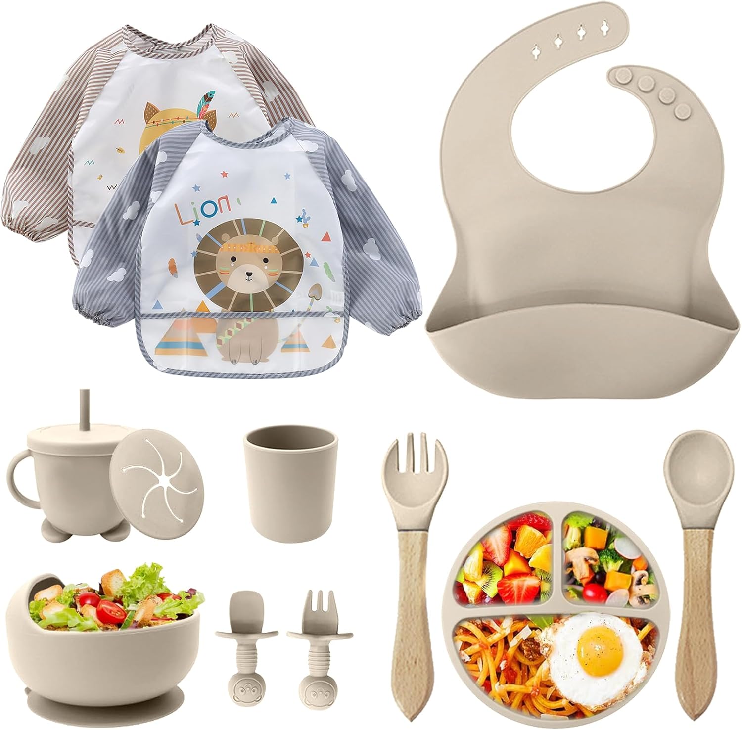 Set repas bébé CUBTEM 12 pièces en silicone sans BPA avec assiette ventouse