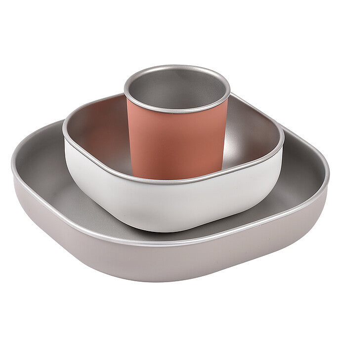 alt="Set vaisselle bébé Béaba inox terracotta 3 pièces" 1