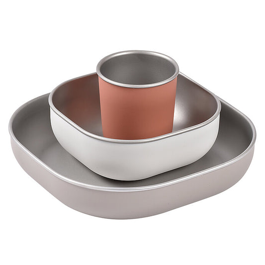 alt="Set vaisselle bébé Béaba inox terracotta 3 pièces" 1