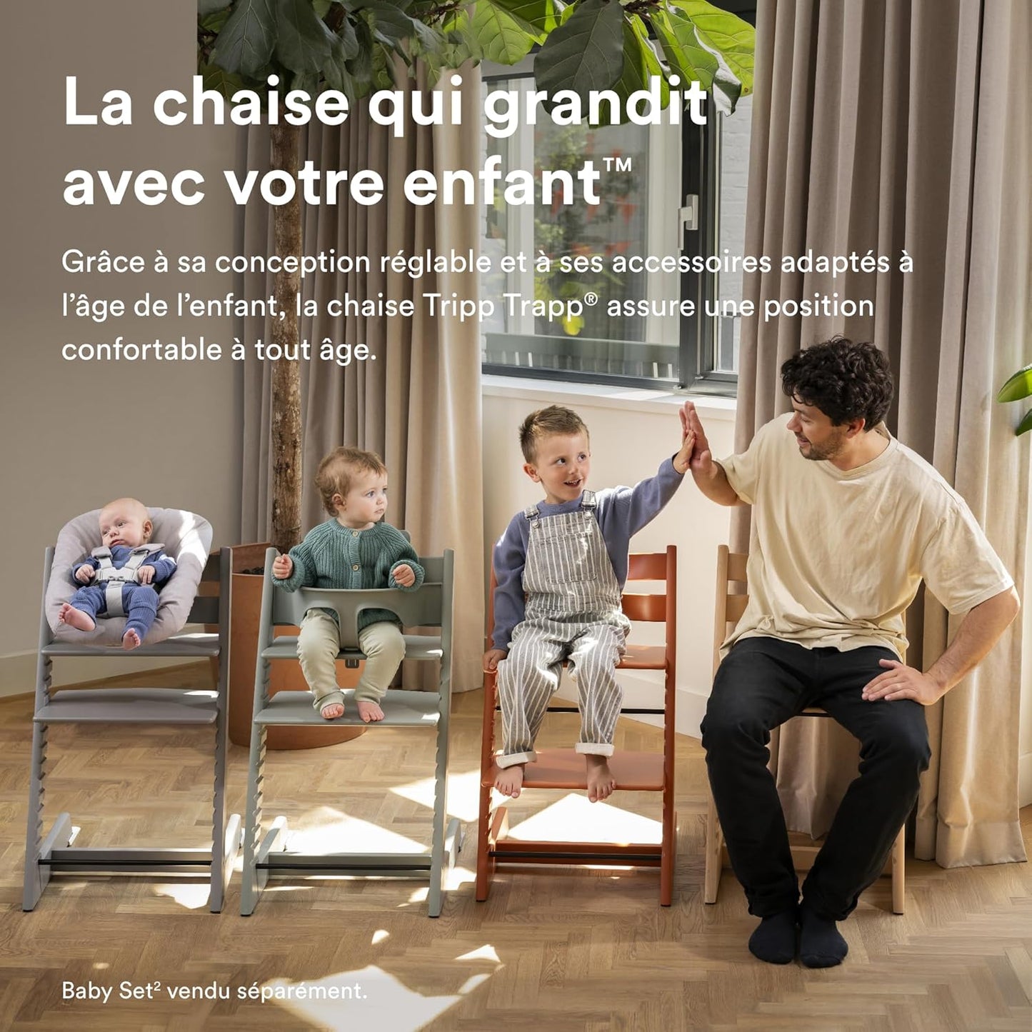 Chaise haute Stokke Tripp Trapp en bois de hêtre – réglages d’assise et repose-pieds

