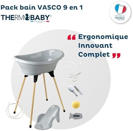 alt="Baignoire bébé Thermobaby Vasco avec pied pliable stable" 2