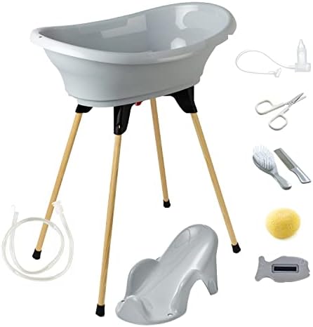 alt="Pack bain bébé Thermobaby Vasco 5 en 1 gris avec baignoire et accessoires" 1