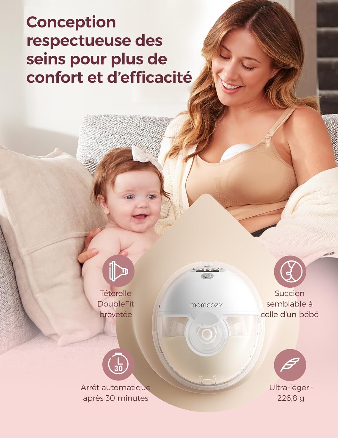 Usage mains libres du tire-lait MumFlow sous soutien-gorge