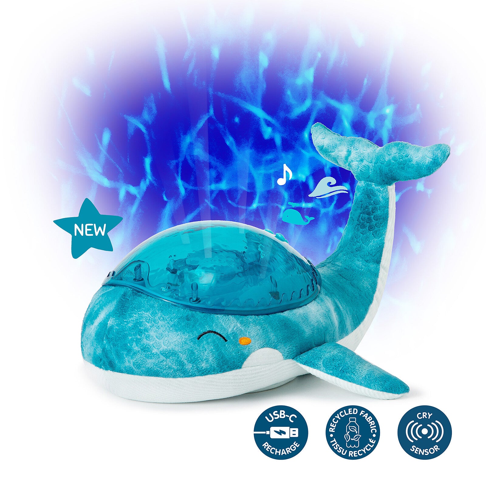 Veilleuse enfant baleine Tranquil Whale Blue effet vagues pour rituel du coucher
